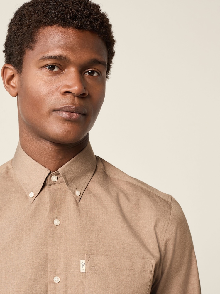 Neutral Marl Regular Fit Button Down Easy Iron Oxford Shirt - Image 4 of 8