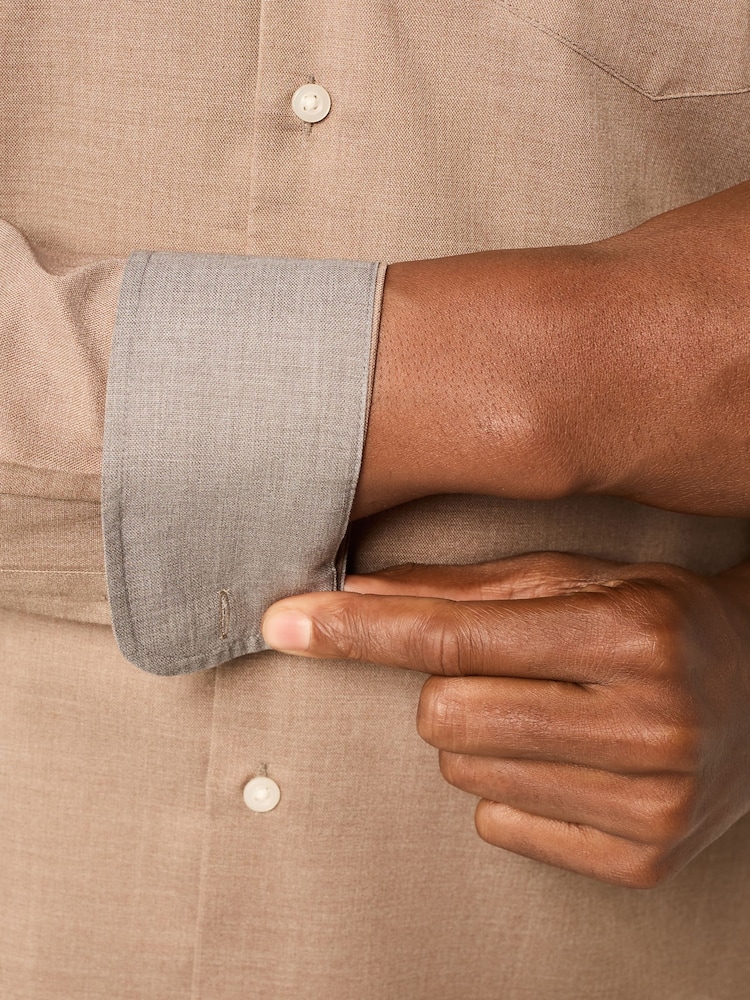 Neutral Marl Regular Fit Button Down Easy Iron Oxford Shirt - Image 5 of 8