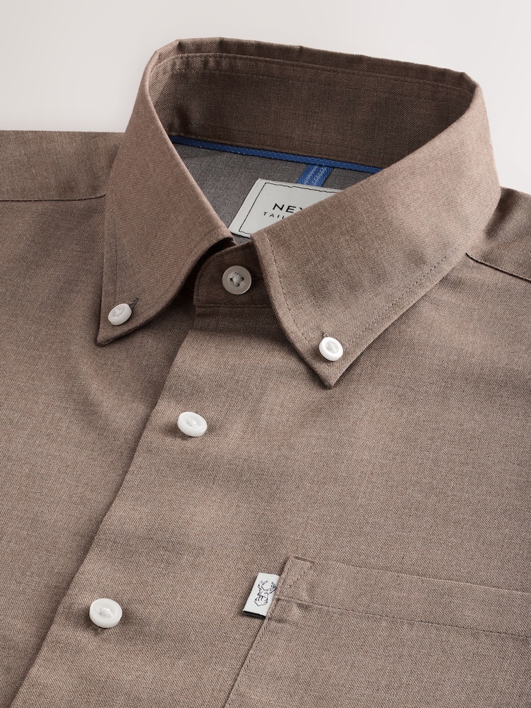 Neutral Marl Regular Fit Button Down Easy Iron Oxford Shirt - Image 7 of 8