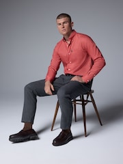 Coral Pink Dot Regular Fit Easy Iron Button Down Oxford Shirt - Image 2 of 8