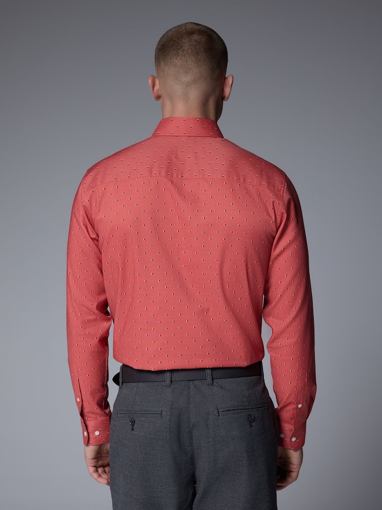 Coral Pink Dot Regular Fit Easy Iron Button Down Oxford Shirt - Image 3 of 8
