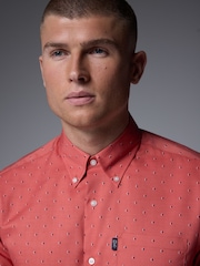 Coral Pink Dot Regular Fit Easy Iron Button Down Oxford Shirt - Image 4 of 8