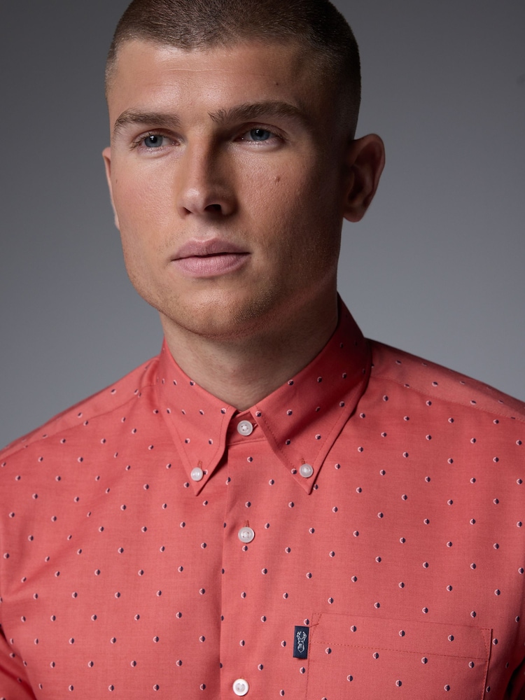 Coral Pink Dot Regular Fit Easy Iron Button Down Oxford Shirt - Image 4 of 8
