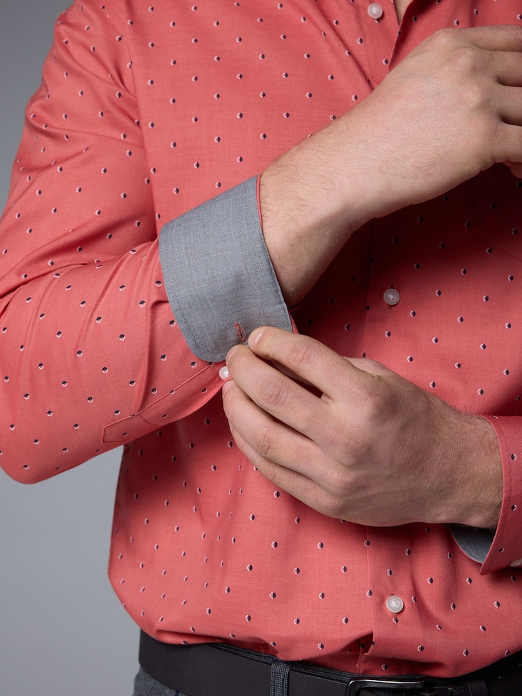 Coral Pink Dot Regular Fit Easy Iron Button Down Oxford Shirt - Image 5 of 8
