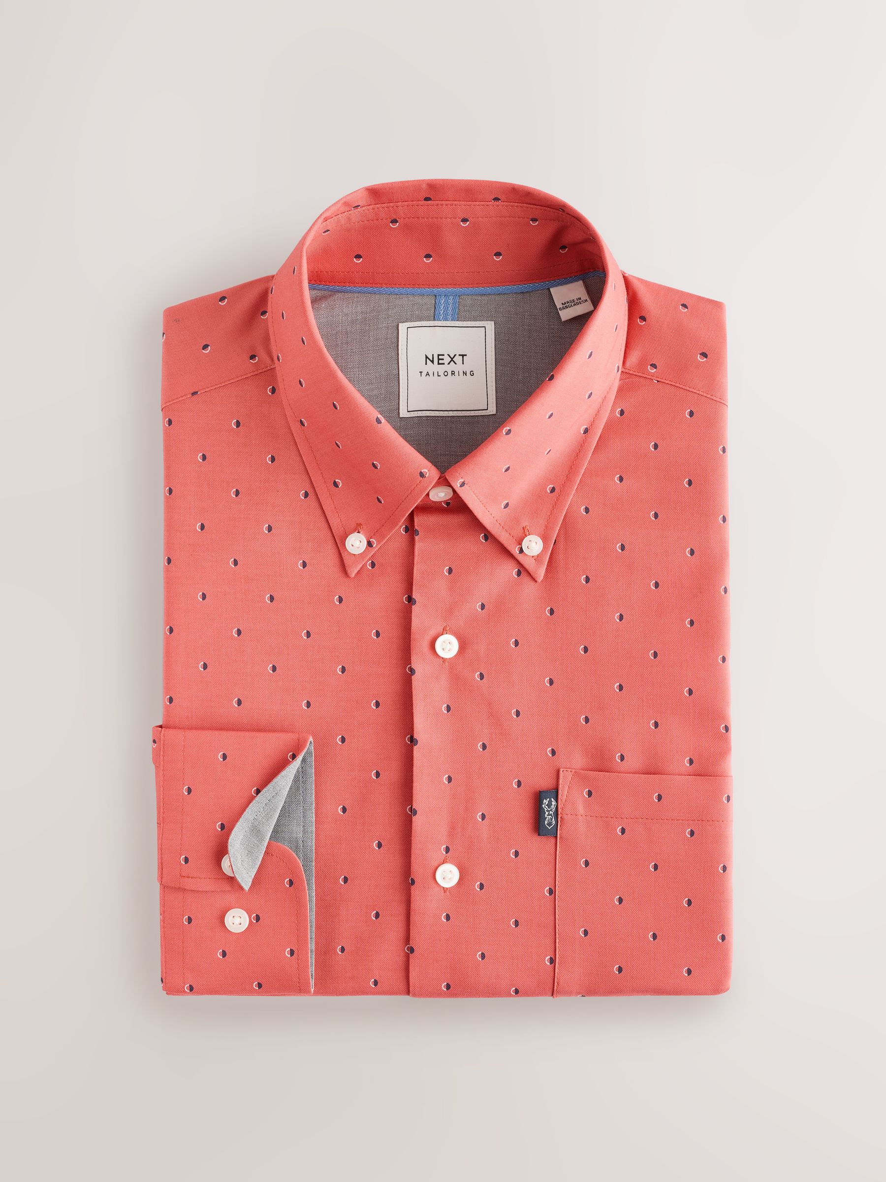 Buy Coral Pink Dot Regular Fit Easy Iron Button Down Oxford