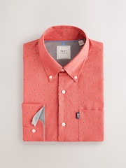 Coral Pink Dot Regular Fit Easy Iron Button Down Oxford Shirt - Image 6 of 8