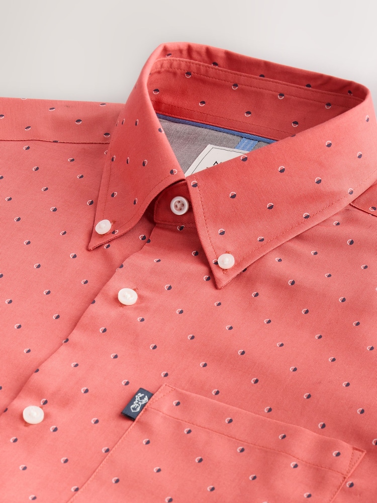 Coral Pink Dot Regular Fit Easy Iron Button Down Oxford Shirt - Image 7 of 8
