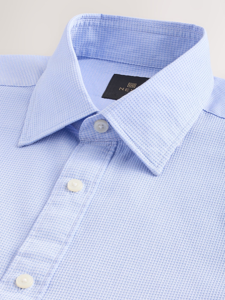 Blue Regular Fit Textured Single Cuff Shirt With Cutaway Collar - Image 9 of 9 Blue Regular Fit Textured Single Cuff Shirt With Cutaway Collar - Image 9 of 9