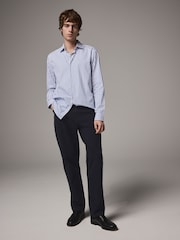 Blue 100% Cotton Smart Stripe Shirt with Cut Away Collar - Image 2 of 4