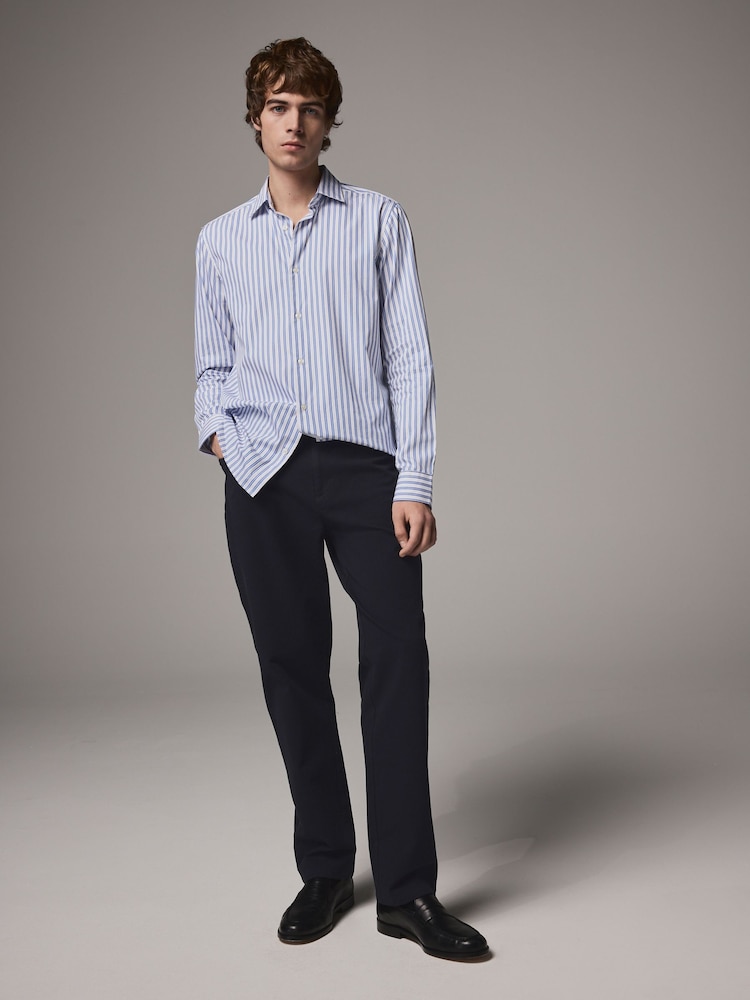 Blue 100% Cotton Smart Stripe Shirt with Cut Away Collar - Image 2 of 4