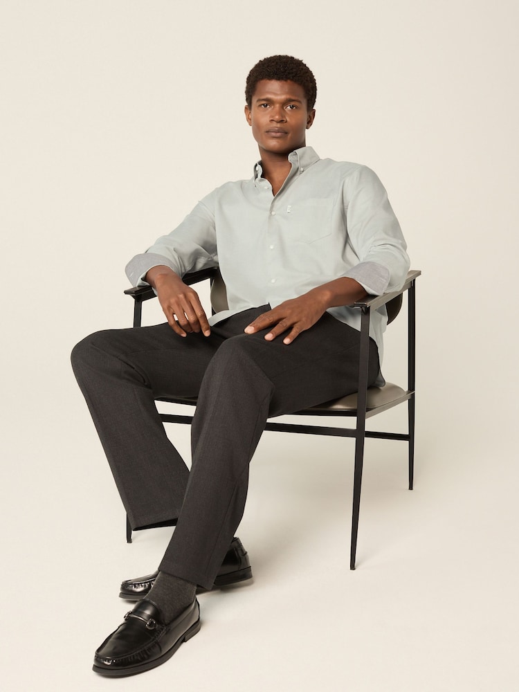 Sage Green Regular Fit Button Down Easy Iron Oxford Shirt - Image 3 of 7