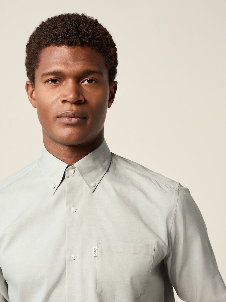 Sage Green Regular Fit Button Down Easy Iron Oxford Shirt - Image 4 of 7