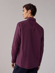 Burgundy Red Double Collar Regular Fit Trimmed Formal 100% Cotton Oxford Shirt - Image 3 of 7