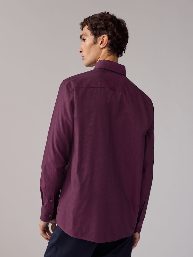 Burgundy Red Double Collar Regular Fit Trimmed Formal 100% Cotton Oxford Shirt - Image 3 of 7