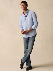 Blue Stripe Regular Fit 100% Cotton Long Sleeve Formal Cutaway Collar Shirt - Image 2 of 8
