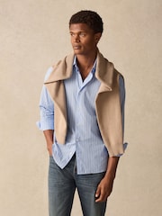 Blue Stripe Regular Fit 100% Cotton Long Sleeve Formal Cutaway Collar Shirt - Image 4 of 8