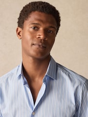 Blue Stripe Regular Fit 100% Cotton Long Sleeve Formal Cutaway Collar Shirt - Image 5 of 8