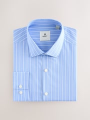 Blue Stripe Regular Fit 100% Cotton Long Sleeve Formal Cutaway Collar Shirt - Image 6 of 8