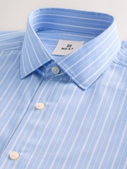 Blue Stripe Regular Fit 100% Cotton Long Sleeve Formal Cutaway Collar Shirt - Image 7 of 8