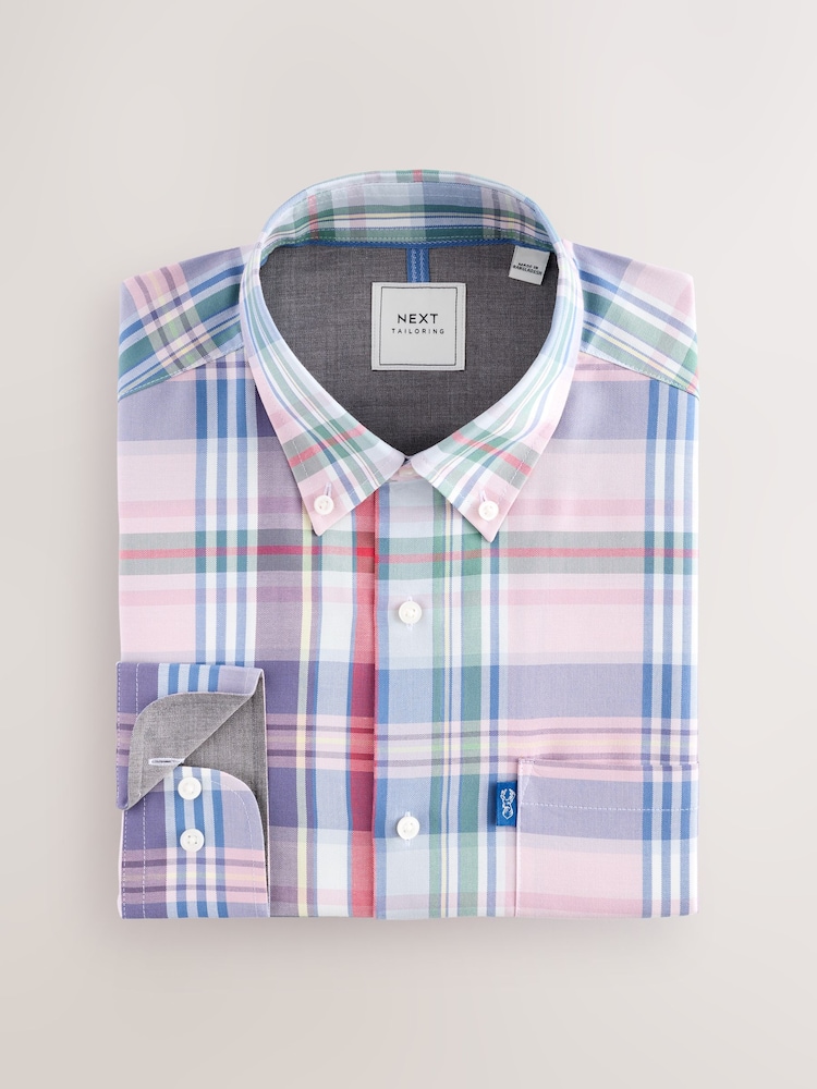 Pink Madras Check Regular Fit Easy Iron Button Down Oxford Shirt - Image 6 of 8