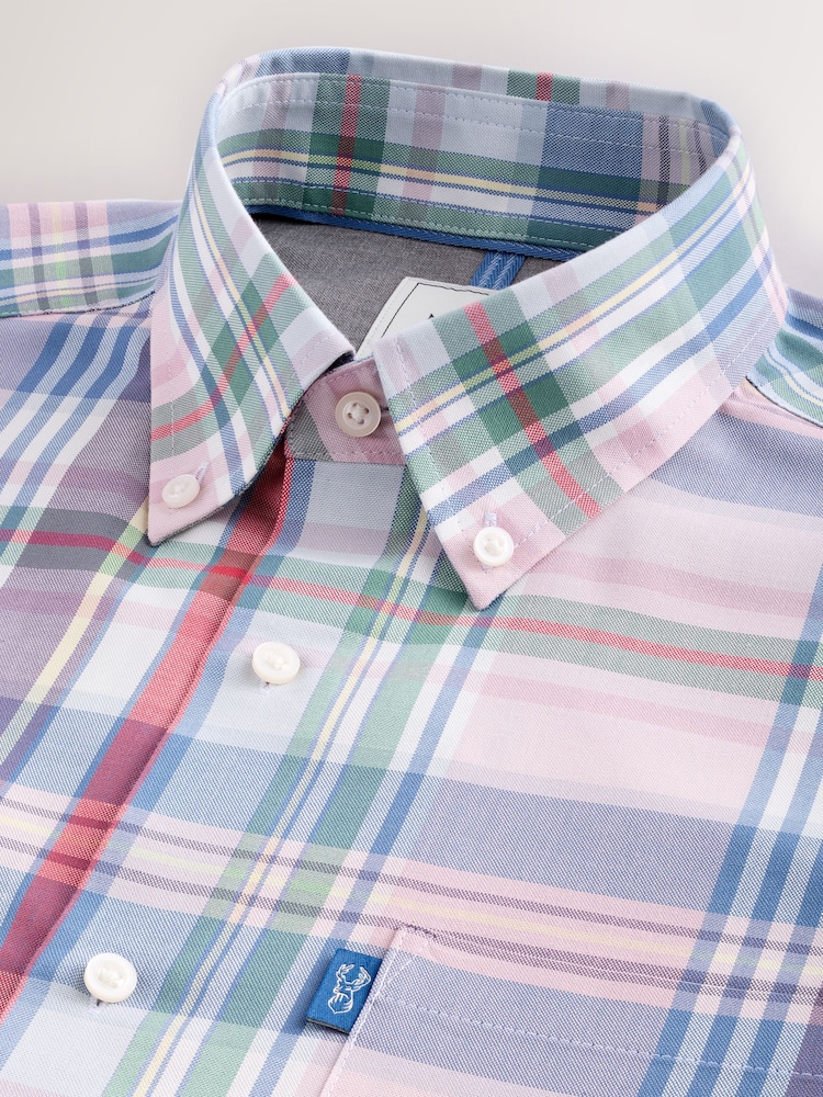Pink Madras Check Regular Fit Easy Iron Button Down Oxford Shirt - Image 7 of 8