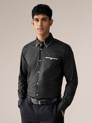 Black Self Stripe 100% Cotton Shirt - Image 1 of 8