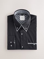 Black Self Stripe 100% Cotton Shirt - Image 6 of 8