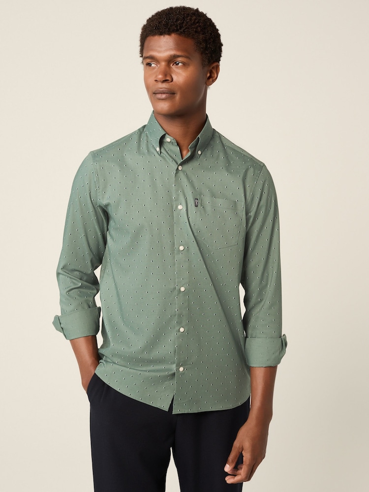 Seafoam Green Geometric Regular Fit Easy Iron Button Down Oxford Shirt - Image 2 of 8