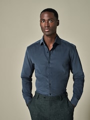 Slate Grey Regular Fit 100% Cotton Corduroy Shirt with Cutaway Collar - Image 1 of 9
