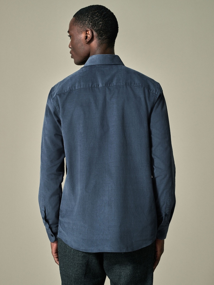 Slate Grey Regular Fit 100% Cotton Corduroy Shirt with Cutaway Collar - Image 4 of 9