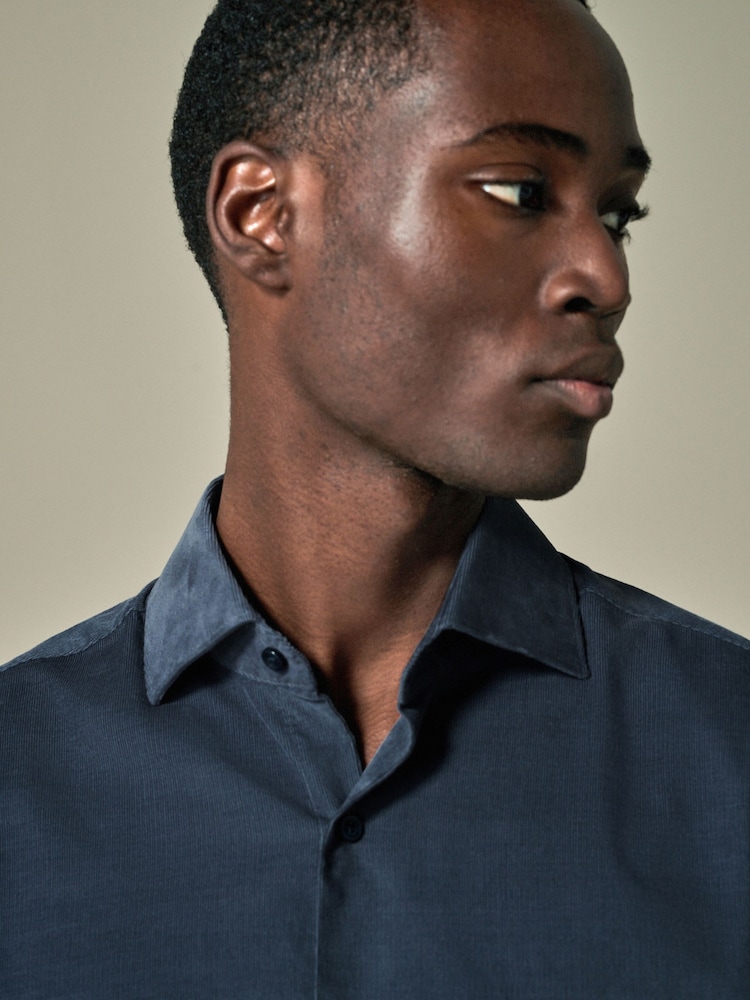 Slate Grey Regular Fit 100% Cotton Corduroy Shirt with Cutaway Collar - Image 5 of 9