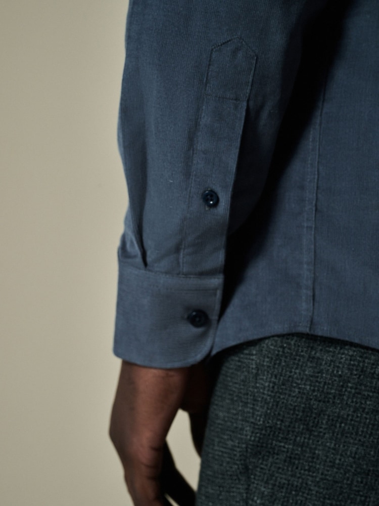 Slate Grey Regular Fit 100% Cotton Corduroy Shirt with Cutaway Collar - Image 6 of 9