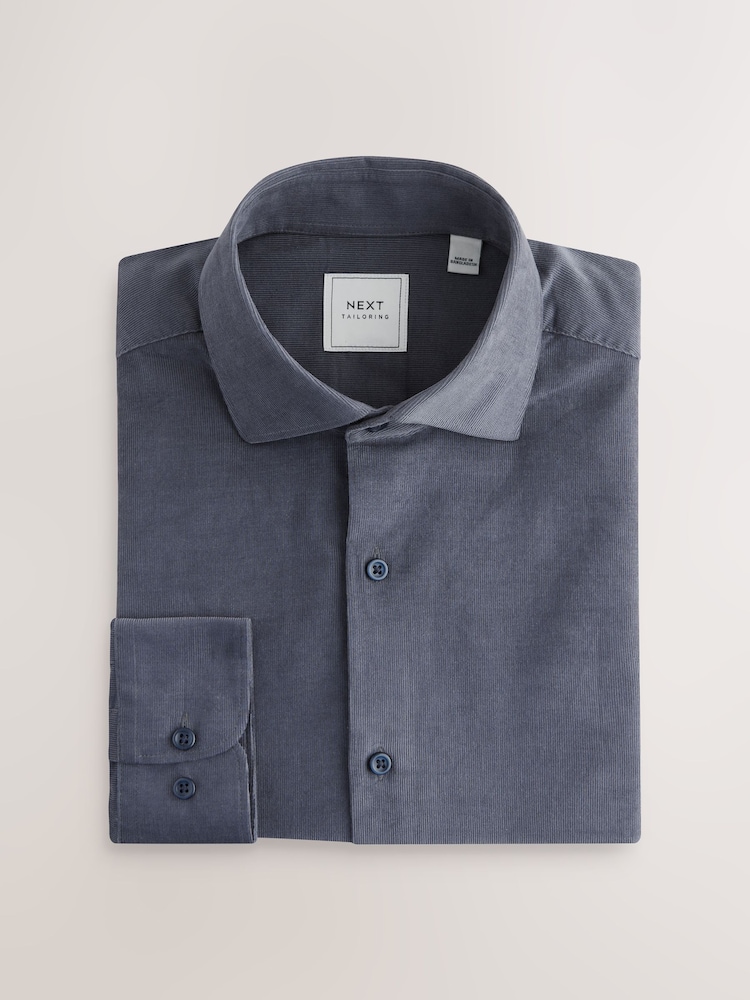Slate Grey Regular Fit 100% Cotton Corduroy Shirt with Cutaway Collar - Image 7 of 9
