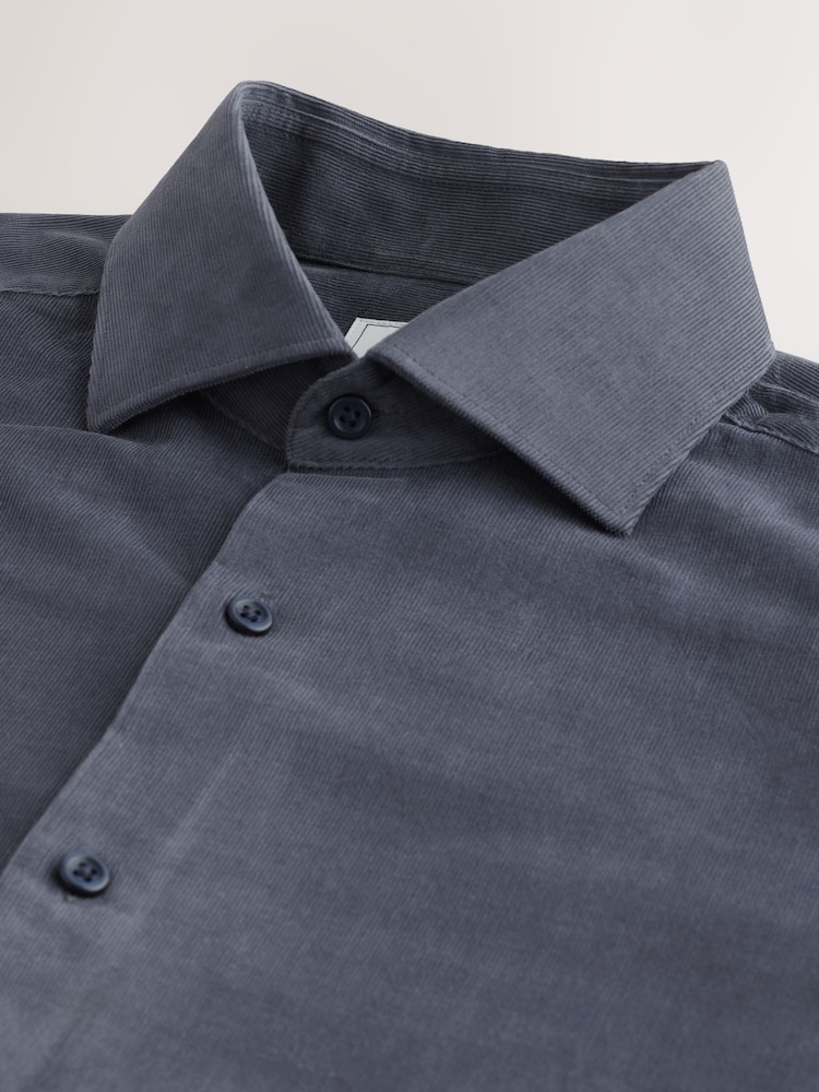 Slate Grey Regular Fit 100% Cotton Corduroy Shirt with Cutaway Collar - Image 9 of 9