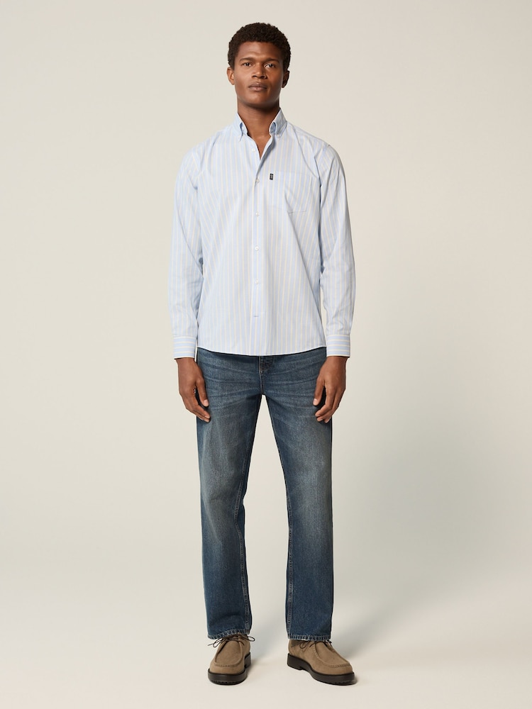 Bleu/Orange - Chemise Oxford boutonnée repassage facile - Image 3 of 8