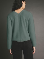 Khaki Green Premium 100% Cashmere V-Neck Knitted Jumper - Image 2 of 6