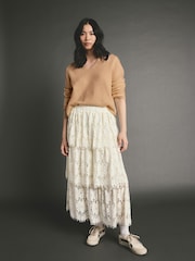 Camel Brown Premium 100% Cashmere V-Neck Knitted Jumper - Image 2 of 8