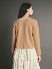 Camel Brown Premium 100% Cashmere V-Neck Knitted Jumper - Image 4 of 8