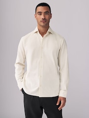 Ecru White Regular Fit 100% Cotton Corduroy Shirt with Cutaway Collar - Image 1 of 8