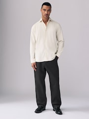 Ecru White Regular Fit 100% Cotton Corduroy Shirt with Cutaway Collar - Image 2 of 8