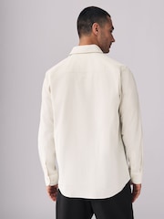 Ecru White Regular Fit 100% Cotton Corduroy Shirt with Cutaway Collar - Image 3 of 8