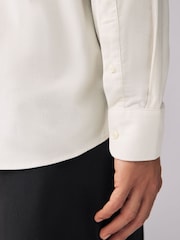 Ecru White Regular Fit 100% Cotton Corduroy Shirt with Cutaway Collar - Image 4 of 8