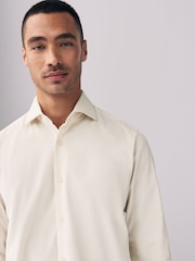 Ecru White Regular Fit 100% Cotton Corduroy Shirt with Cutaway Collar - Image 5 of 8