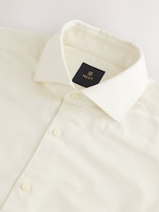 Ecru White Regular Fit 100% Cotton Corduroy Shirt with Cutaway Collar - Image 7 of 8