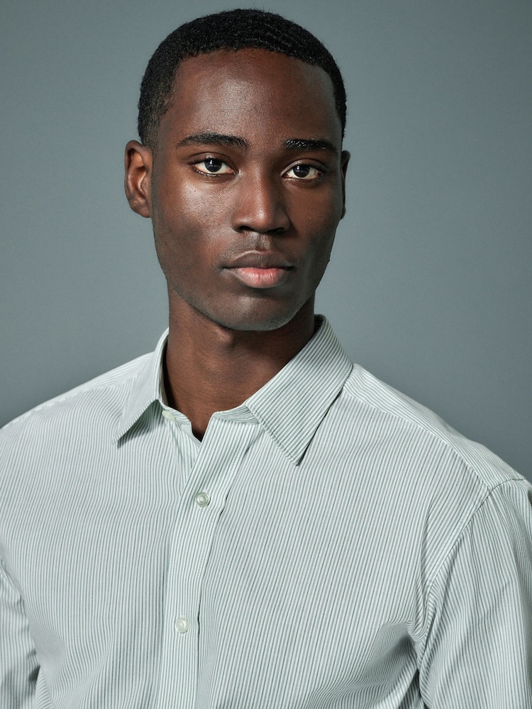 Green Stripe Regular Fit 100% Cotton Long Sleeve Formal Cutaway Collar Shirt - Image 1 of 7