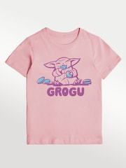 Rags & Rascals Pink Star Wars Mandalorian & Grogu Snack T-Shirt - Image 1 of 3