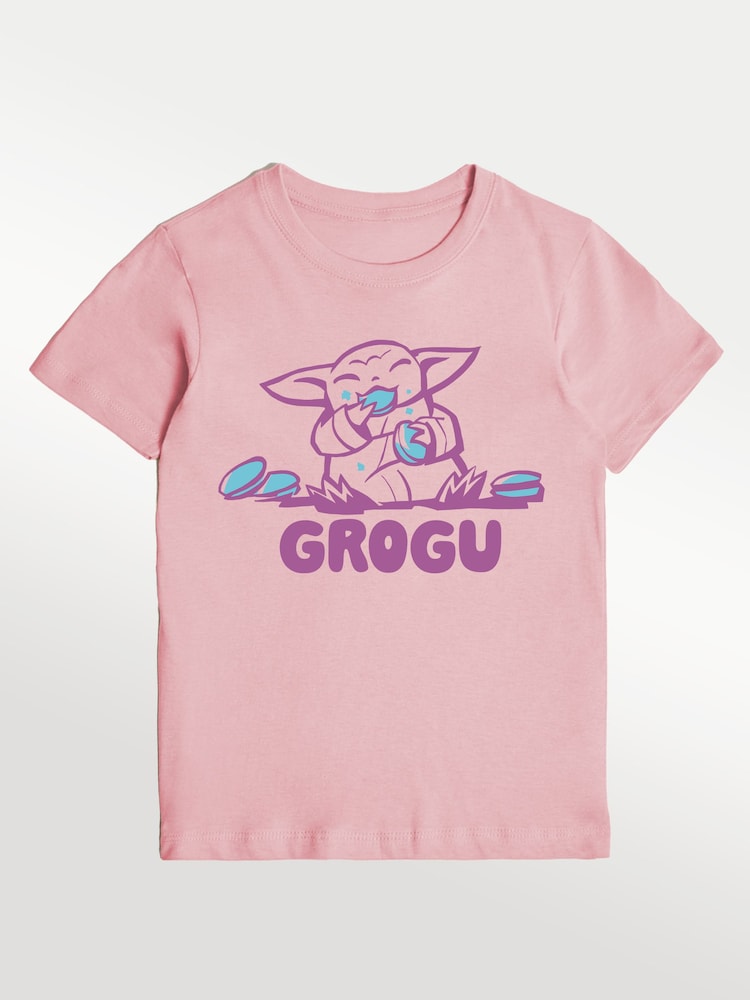 Rags & Rascals Pink Star Wars Mandalorian & Grogu Snack T-Shirt - Image 1 of 3 Rags & Rascals Pink Star Wars Mandalorian & Grogu Snack T-Shirt - Image 1 of 3