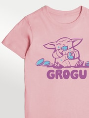 Rags & Rascals Pink Star Wars Mandalorian & Grogu Snack T-Shirt - Image 2 of 3