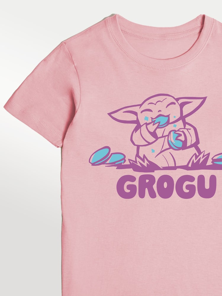 Rags & Rascals Pink Star Wars Mandalorian & Grogu Snack T-Shirt - Image 2 of 3 Rags & Rascals Pink Star Wars Mandalorian & Grogu Snack T-Shirt - Image 2 of 3