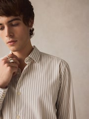 White/Black Monochromatic Stripe Regular Fit 100% Cotton Long Sleeve Formal Cutaway Collar Shirt - Image 1 of 4